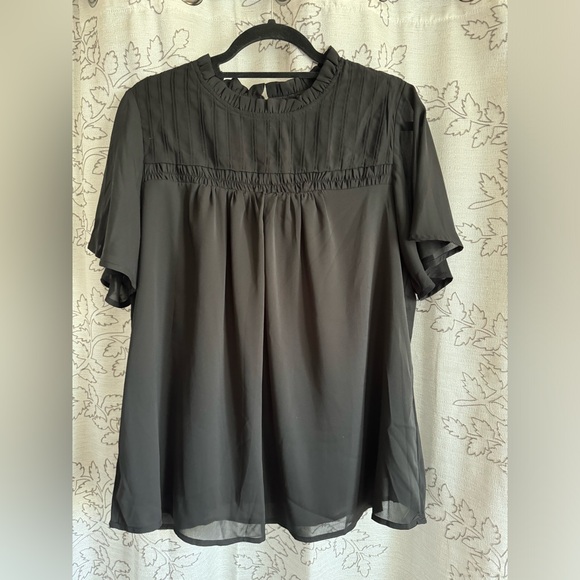 NWT-BloomChic Anti-Wrinkle Shirred Ruffle Sleeve Mesh Frill Trim Blouse Sz 12/Lg - Picture 10 of 15